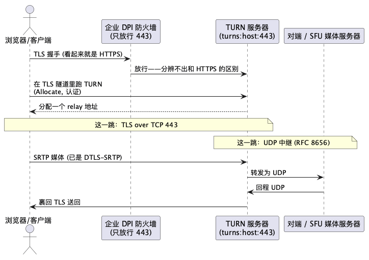 TURN over TLS 在 443 上传输媒体